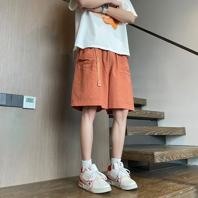 八哥 美式夏季纯色系多巴胺街头高街风基础款百搭时尚宽松舒适透气清凉五分裤休闲短裤 男女同款