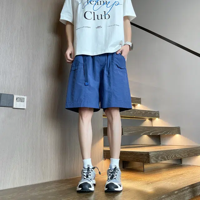 八哥 美式夏季纯色系多巴胺街头高街风基础款百搭时尚宽松舒适透气清凉五分裤休闲短裤 男女同款