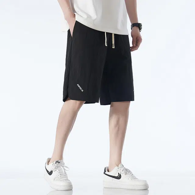 八哥 街头美式高街风基础款字母印花款式百搭时尚松紧宽松透气直筒五分裤休闲短裤 男女同款