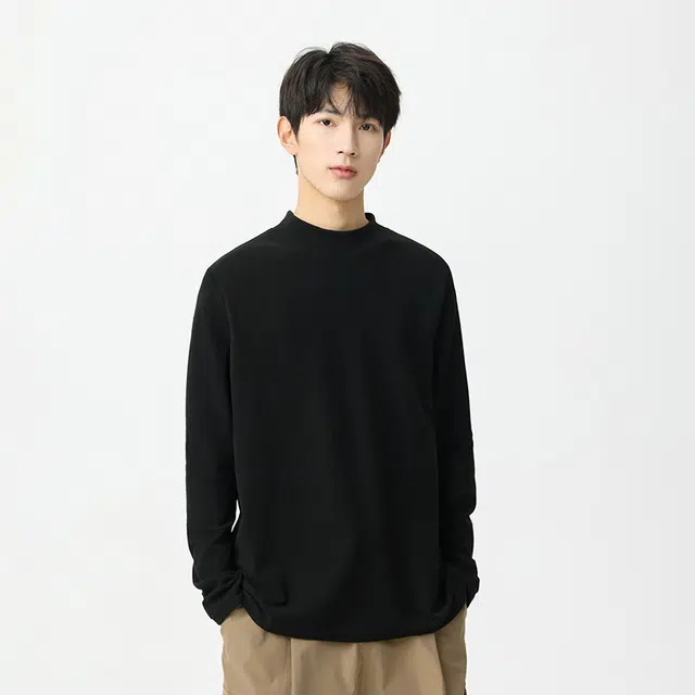八哥 纯色简约基础款半立领保暖通勤弹力打底衫卫衣 男女同款