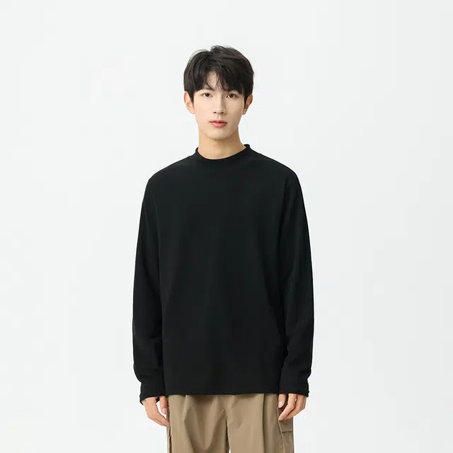 八哥 纯色简约基础款半立领保暖通勤弹力打底衫卫衣 男女同款