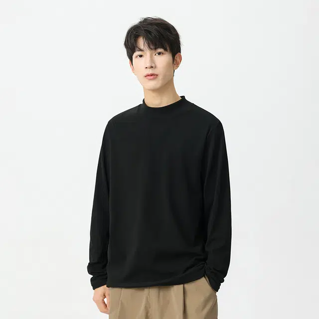 八哥 纯色简约基础款半立领保暖通勤弹力打底衫卫衣 男女同款