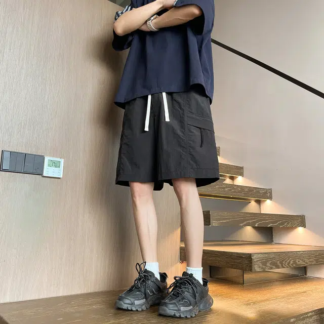 八哥 美式复古高街基础款透气纯色宽松百搭直筒夏季五分裤休闲短裤 男女同款