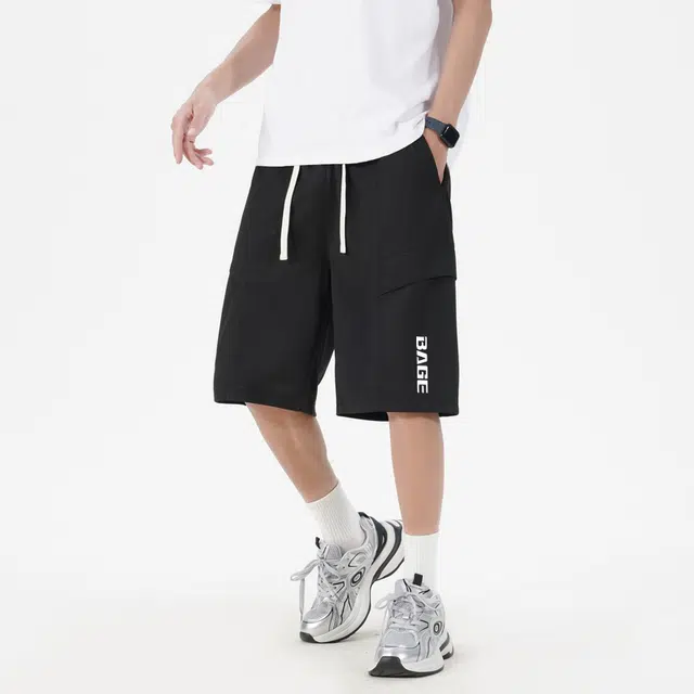 八哥 基础款系带薄款宽松大码垂感可调节抽绳运动五分休闲短裤 男女同款