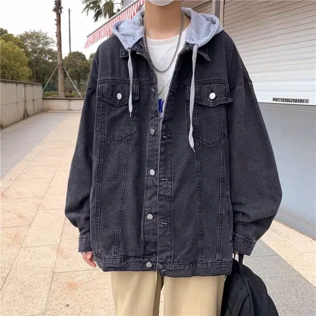 八哥 美式高街水洗做旧废土风系简约基础款高级感多口袋翻领宽松休闲宽松水洗港风牛仔外套 男女同款