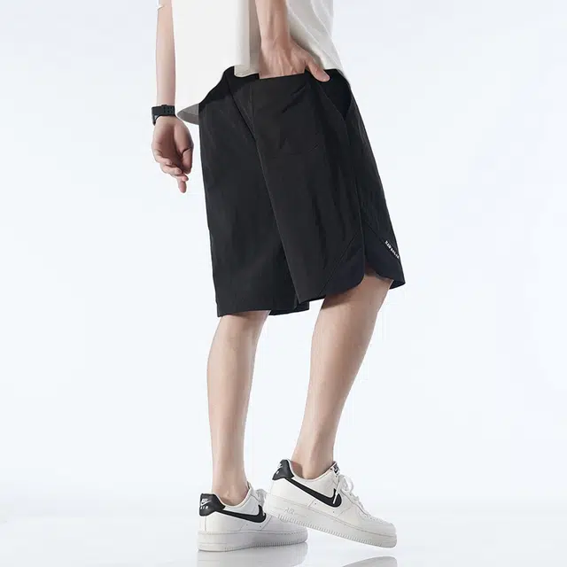 八哥 街头美式高街风基础款字母印花款式百搭时尚松紧宽松透气直筒五分裤休闲短裤 男女同款