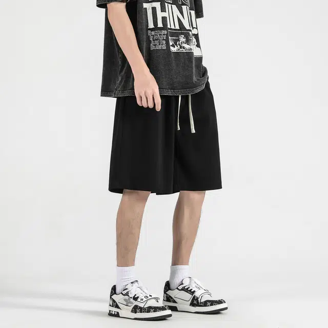 八哥 美式高街风纯色百搭五分裤垂感舒适透气宽松时尚潮流休闲短裤 男女同款