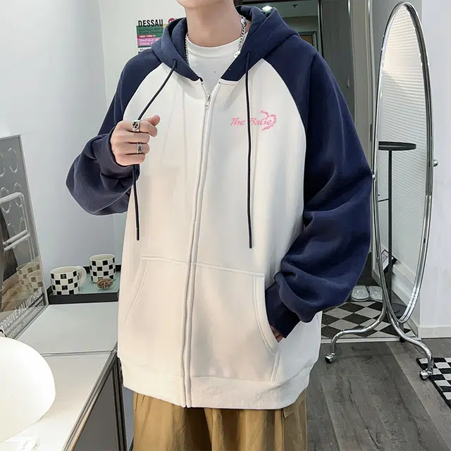八哥 复古休闲百搭重磅连帽开衫卫衣 男女同款