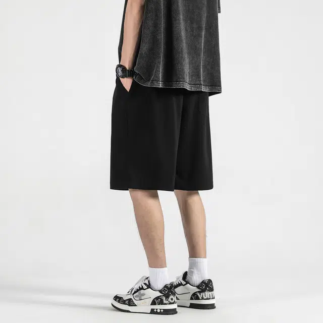 八哥 美式高街风纯色百搭五分裤垂感舒适透气宽松时尚潮流休闲短裤 男女同款