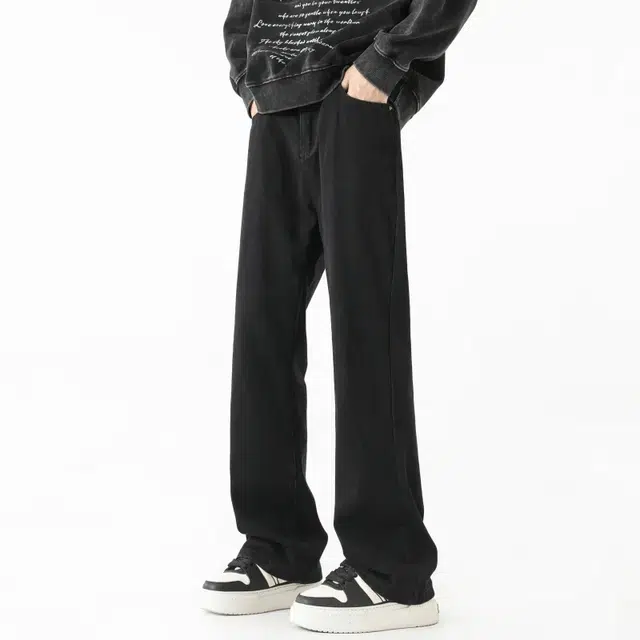 八哥 美式复古微喇重水洗做旧基础款宽松休闲简约中腰百搭垂感显高显瘦柔软舒适时尚高级感牛仔裤 男女同款