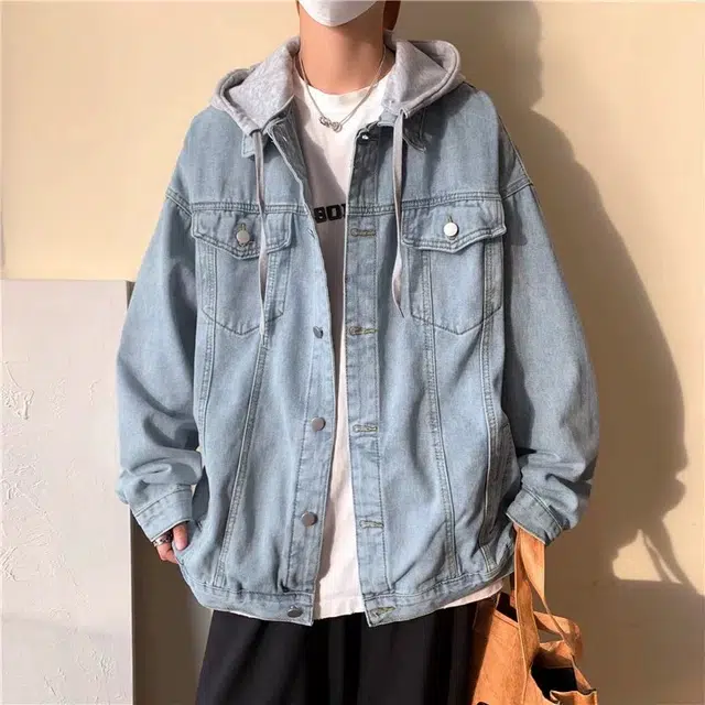 八哥 美式高街水洗做旧废土风系简约基础款高级感多口袋翻领宽松休闲宽松水洗港风牛仔外套 男女同款