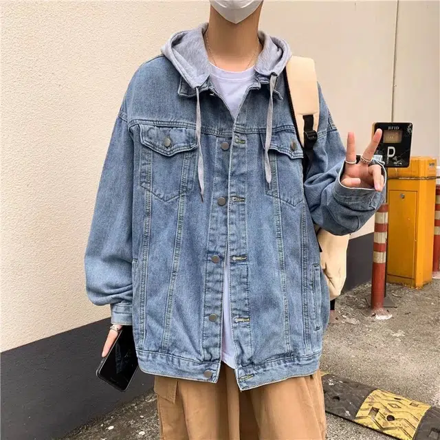 八哥 美式高街水洗做旧废土风系简约基础款高级感多口袋翻领宽松休闲宽松水洗港风牛仔外套 男女同款
