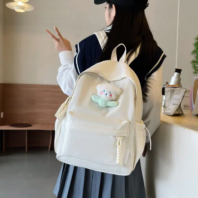 米囹 别样潮萌毛绒小熊点睛穿搭 秋时光加宽肩带舒适男女同款 轻盈 双肩包 常规 乳白色/黑色/粉红色/浅黄色/浅绿色