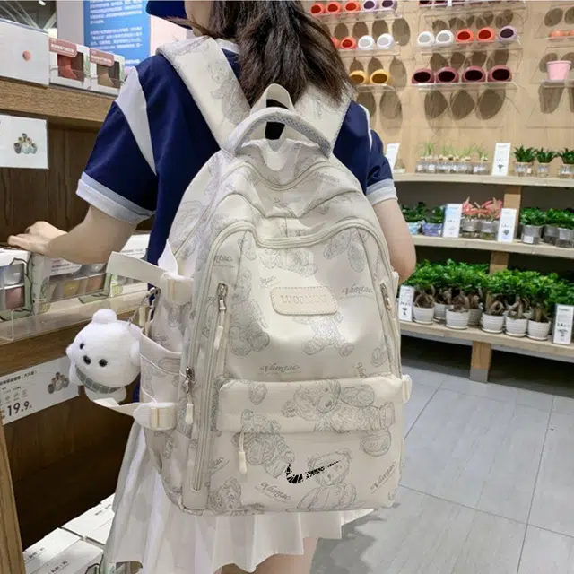 米囹 精致酷女孩上学可爱风格美 多色可选经典设计精工户外 男女同款 轻盈 双肩包 白/黑/灰/绿/紫