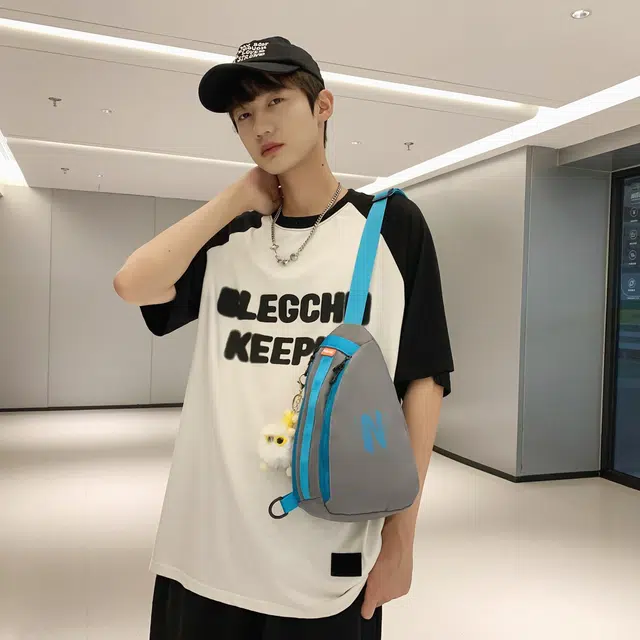 米囹 休闲系可爱包初中高中 多功能设计  小清新 斜挎包 中号 灰色/黑色/白黄色/白蓝色