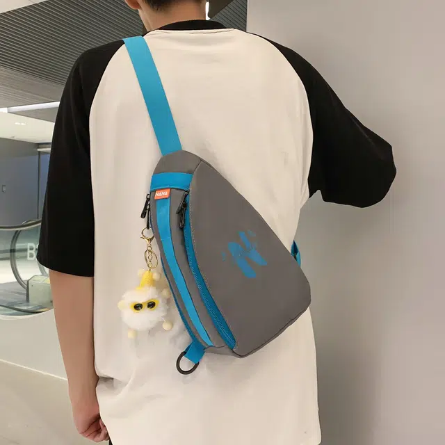 米囹 休闲系可爱包初中高中 多功能设计  小清新 斜挎包 中号 灰色/黑色/白黄色/白蓝色