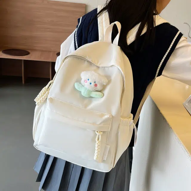 米囹 别样潮萌毛绒小熊点睛穿搭 秋时光加宽肩带舒适男女同款 轻盈 双肩包 常规 乳白色/黑色/粉红色/浅黄色/浅绿色