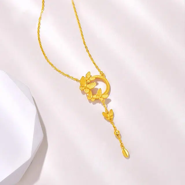 璀璨之心 蝴蝶花环 轻奢新中式精致闺蜜穿搭福气平安女生锁骨链 恋爱表白日送首饰礼品物妈妈女朋友 足金 按克计价 黄金项链 女款