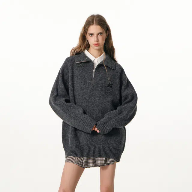 FORNINES Wool Blend Half-Zip Sweater