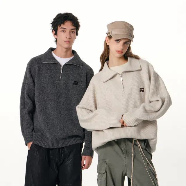 FORNINES Wool Blend Half-Zip Sweater