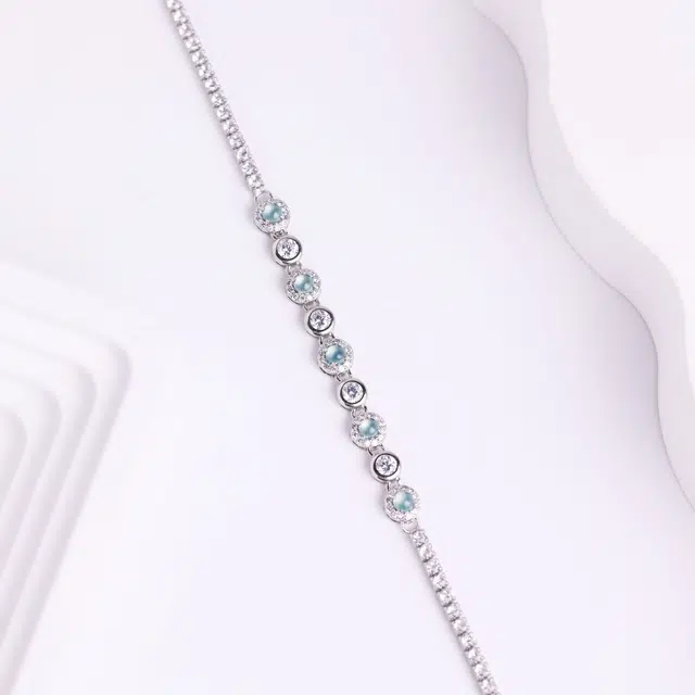 清雪 新中式优雅精致百搭天空蓝翡翠蛋面链 轻奢风小众设计#好运满满 糯冰 手链 女款