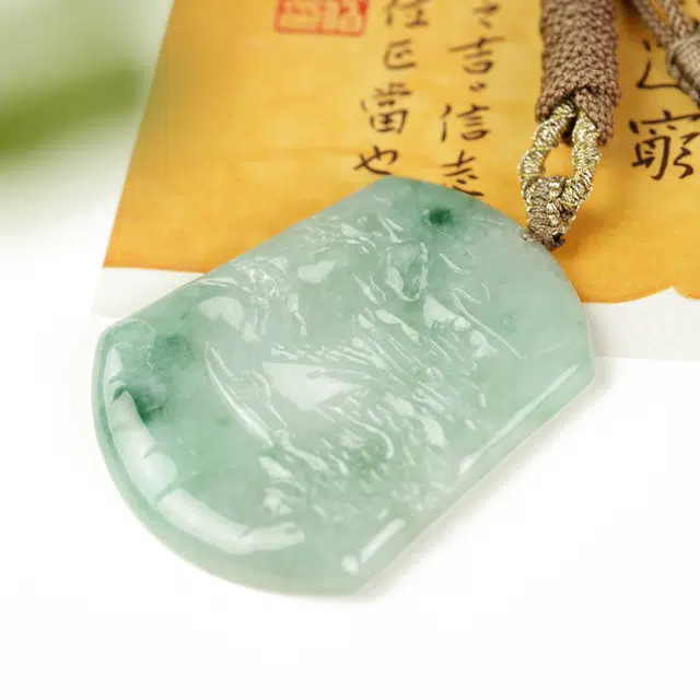 清雪 新中式 国风 转运牌  飘花 气质款 翡翠山水牌 糯种 项链 男女同款情侣款