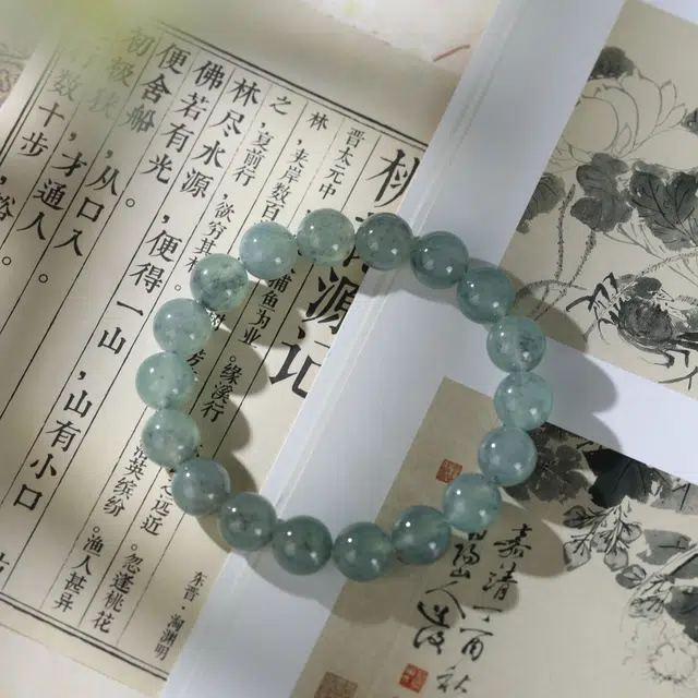 清雪 新中式国潮 烟雨江南温婉大方 串冰透飘花 圆珠 意境美 古风汉服旗袍 糯冰 翡翠手串 男女同款情侣款