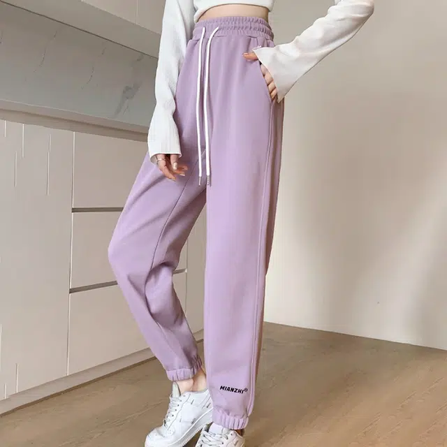 棉致 美式高街基础款纯色简约束脚休闲裤 女款