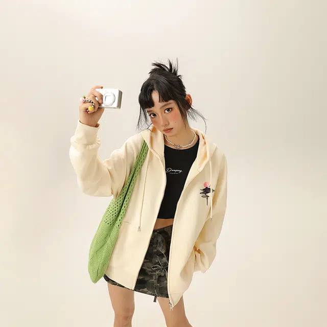 棉致 开衫宽松休闲连帽卫衣 女款