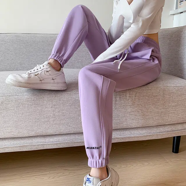 棉致 美式高街基础款纯色简约束脚休闲裤 女款
