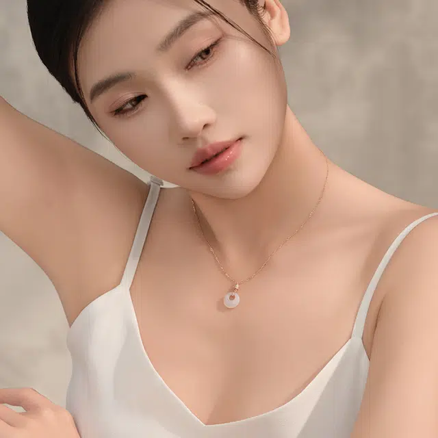 情思意 如意平安扣 吊坠 和田玉项链 白玉/青白玉 女款
