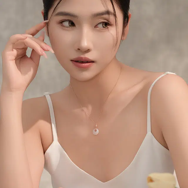 情思意 如意平安扣 吊坠 和田玉项链 白玉/青白玉 女款