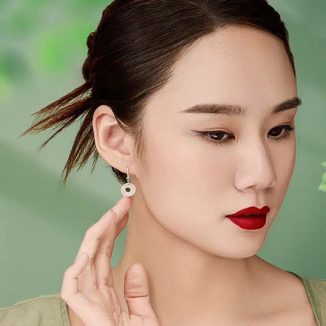 情思意 新中式平安扣 玉髓 耳环 女款