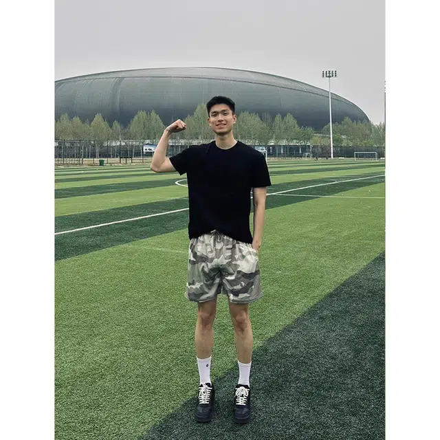 沐诚阳译 美式复古迷彩网眼透气百搭训练三四分裤运动短裤 男女同款
