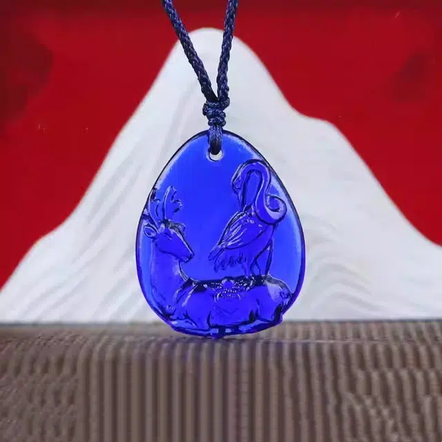媚之吻 集雅轩宋韶光大师蛇年吉祥物 属龙 鹿鹤长春 吉祥 琉璃 项链 男女同款情侣款