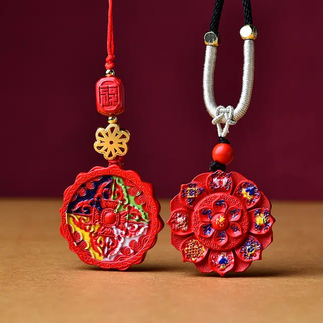 媚之吻 原矿帝王砂八宝莲花 六字真言本命年十字金刚杵 再造辰砂朱砂 吊坠 男女同款情侣款