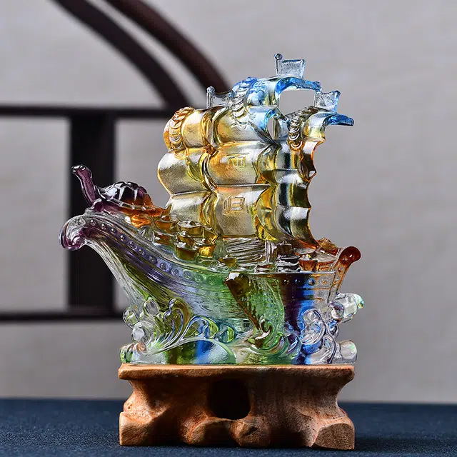 媚之吻 满载而归帆船琉璃摆件 琉璃 开业乔迁礼品办公室酒柜家居饰品 男女同款情侣款