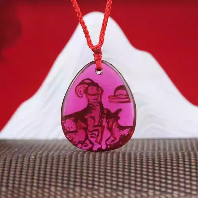 媚之吻 集雅轩宋韶光大师属马三阳启泰 吉祥物吉祥礼 琉璃 玉石项链 男女同款情侣款