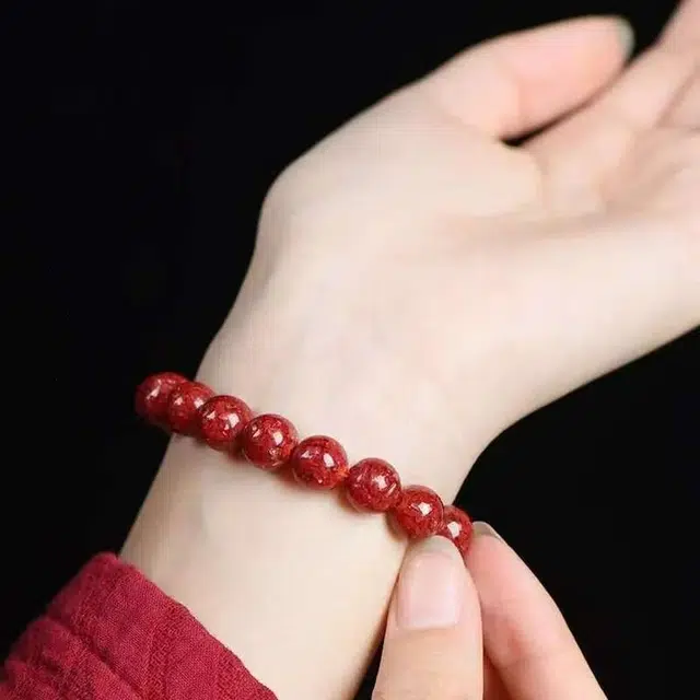 媚之吻 本命年透光晶体砂颗粒护身符吉祥 朱砂 玉石手串 男女同款情侣款