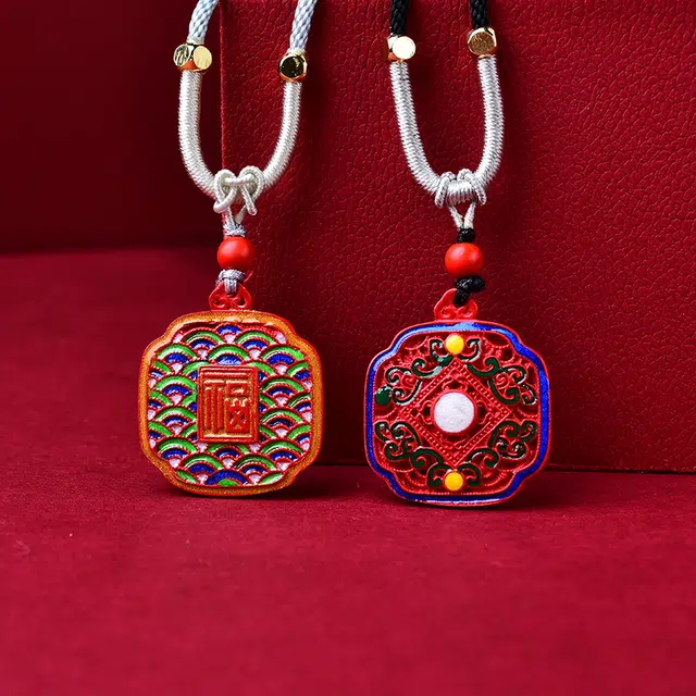 媚之吻 高含量 红砂 彩绘 福牌 平安 佩戴 吉祥 再造辰砂朱砂 项链 男女同款情侣款