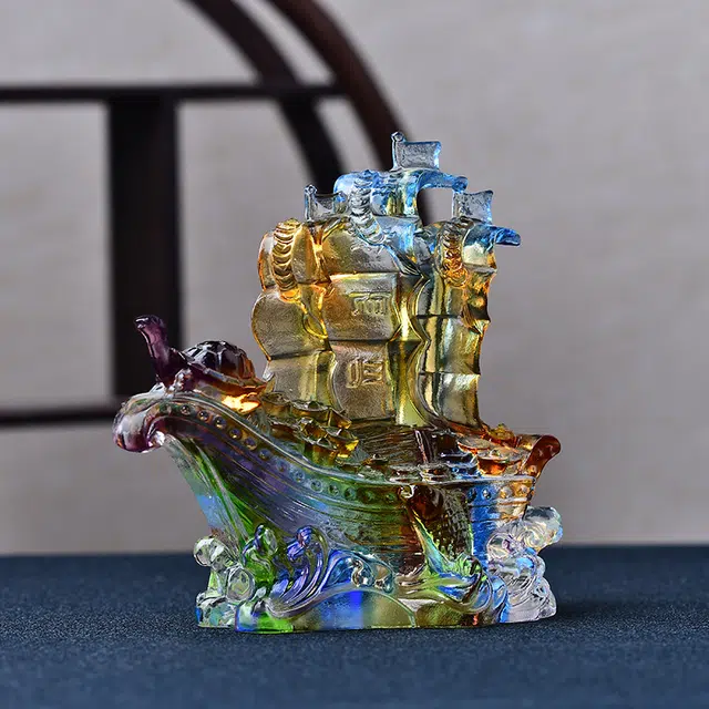 媚之吻 满载而归帆船琉璃摆件 琉璃 开业乔迁礼品办公室酒柜家居饰品 男女同款情侣款