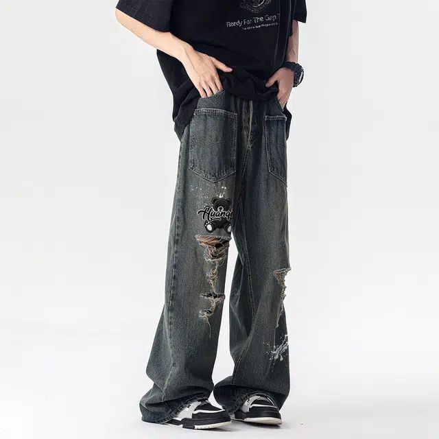HUANQIU Vintage Streetwear Denim Pants