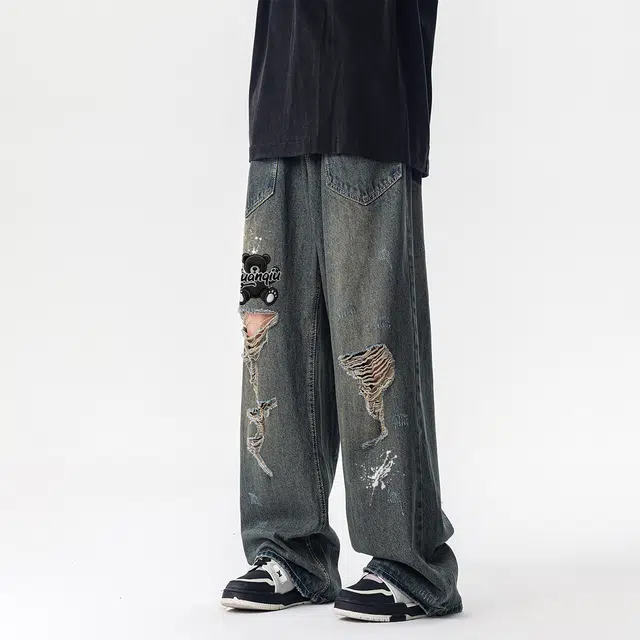HUANQIU Vintage Streetwear Denim Pants