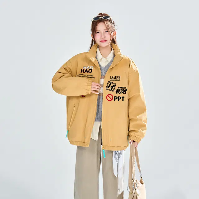 HUANQIU Classic Logo Zip-Up Cotton Jacket