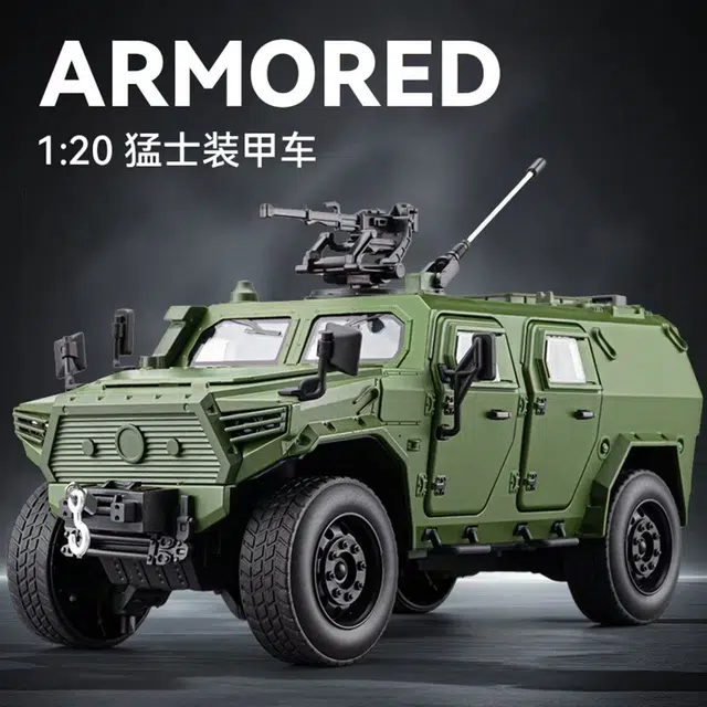 欧洛伊 猛士装甲车高配版 大号合金车 多处可开炮台模块可左右旋转替换 桌面装饰模型摆件 收藏车模