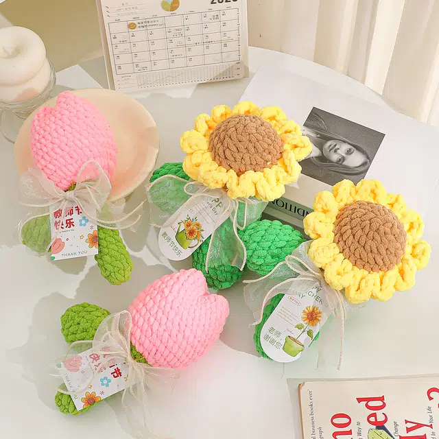 欧洛伊 创意编织针织花向日葵郁金香 其他手工制作
