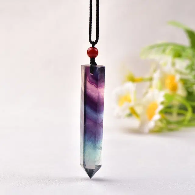 传否 轻奢风 七彩六棱柱子 简约大气 好运平安天然 多色水晶 项链 男女同款情侣款