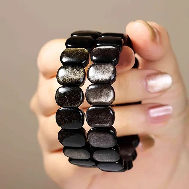 传否 得物爆款「玄石守运」手牌｜立体切割 男生硬核潮搭必备  磨砂哑光质感 得物玩家私藏级配饰天然 黑曜石 玉石手串 男女同款情侣款