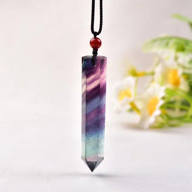 传否 轻奢风 七彩六棱柱子 简约大气 好运平安天然 多色水晶 项链 男女同款情侣款