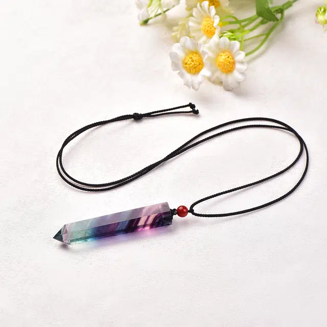 传否 轻奢风 七彩六棱柱子 简约大气 好运平安天然 多色水晶 项链 男女同款情侣款